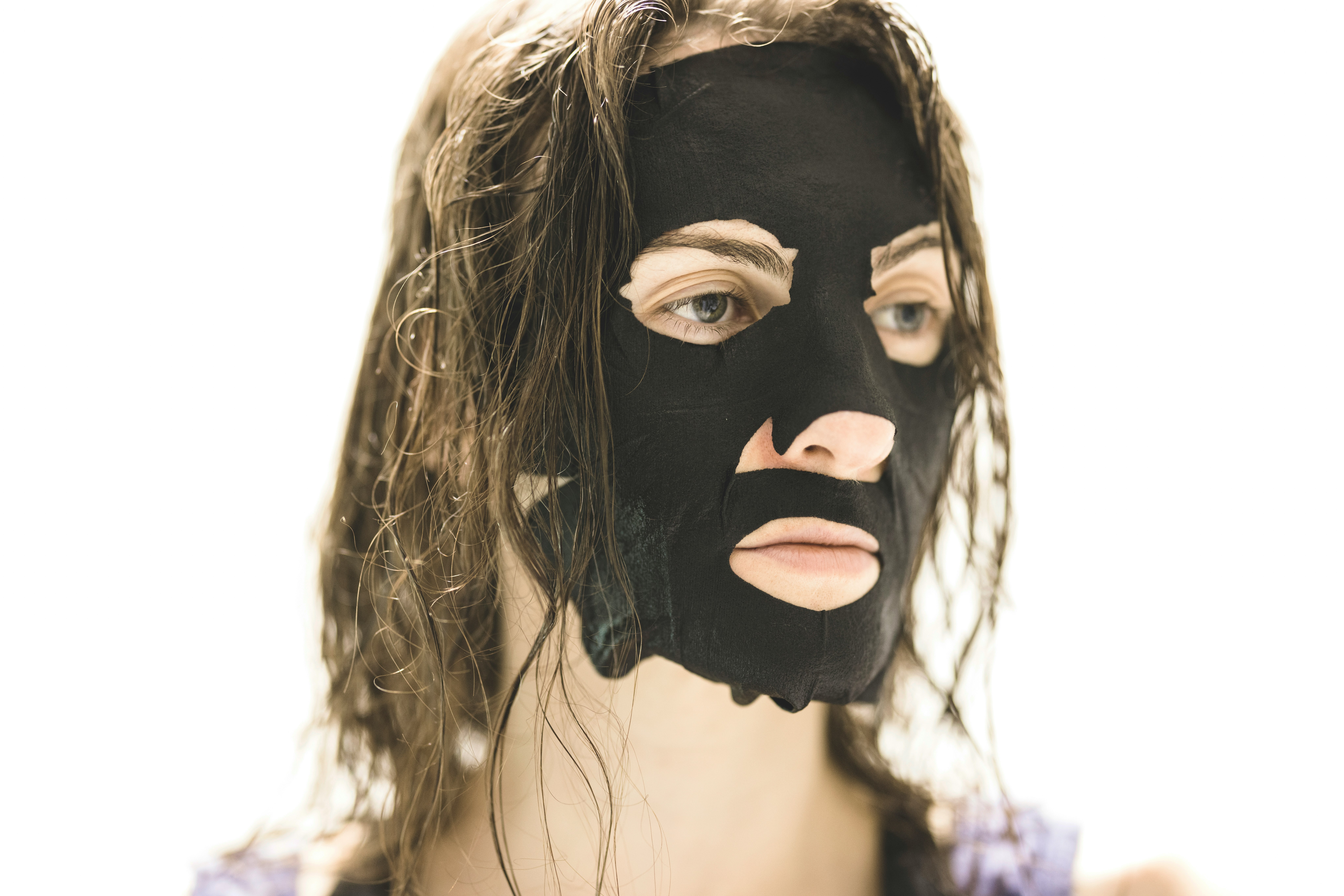 woman with black face mask